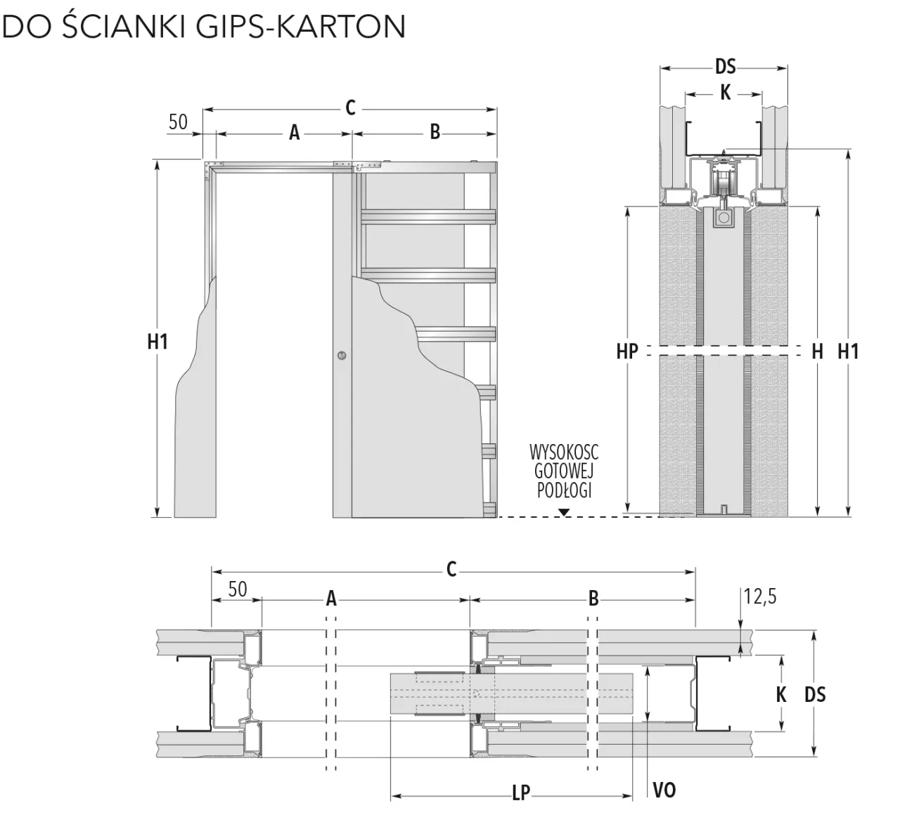 drzwi przesuwne kasetowe schemat wymiarowanie