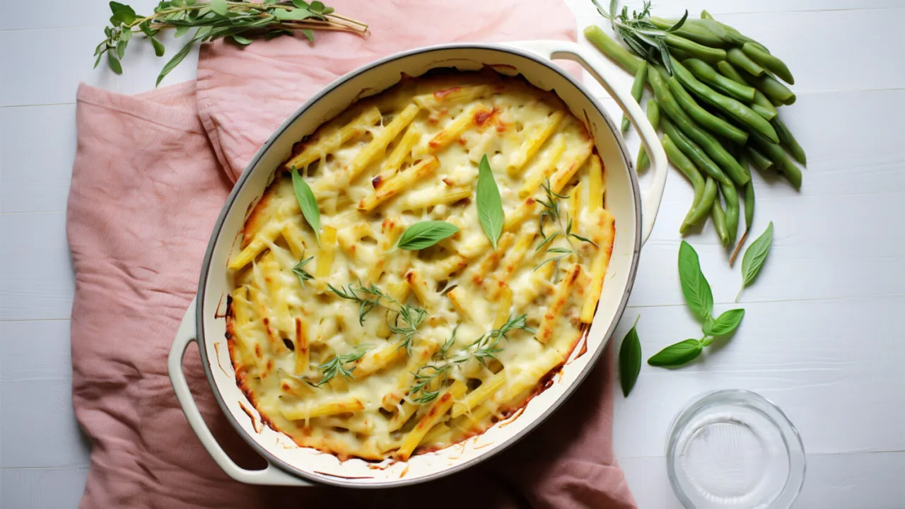 Zapiekanka z fasolką szparagową i makaronem gotowa