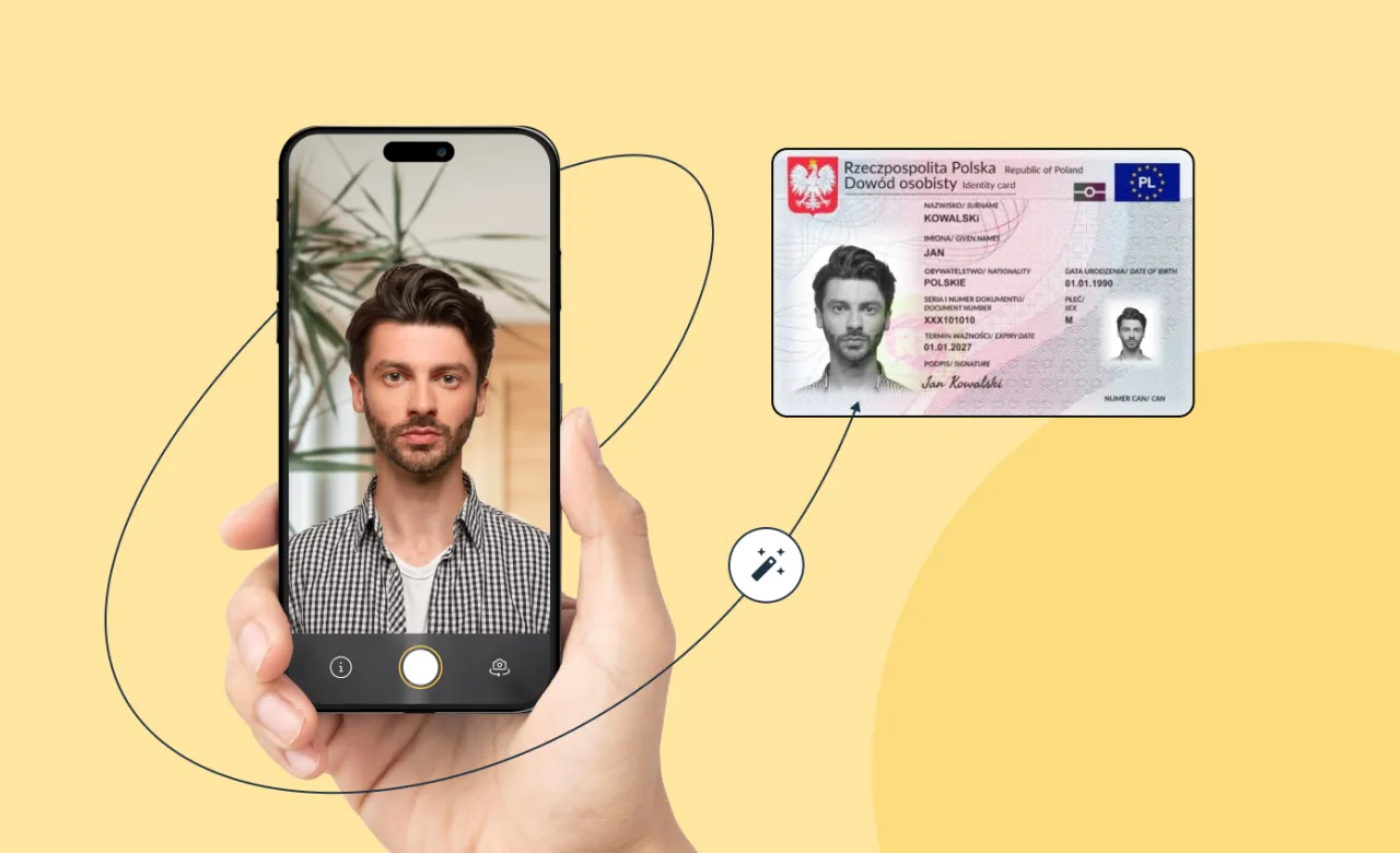Zdjęcie do dowodu u fotografa? Smartfon robi zdjęcie mężczyzny, kt&oacute;re trafia na dow&oacute;d osobisty.