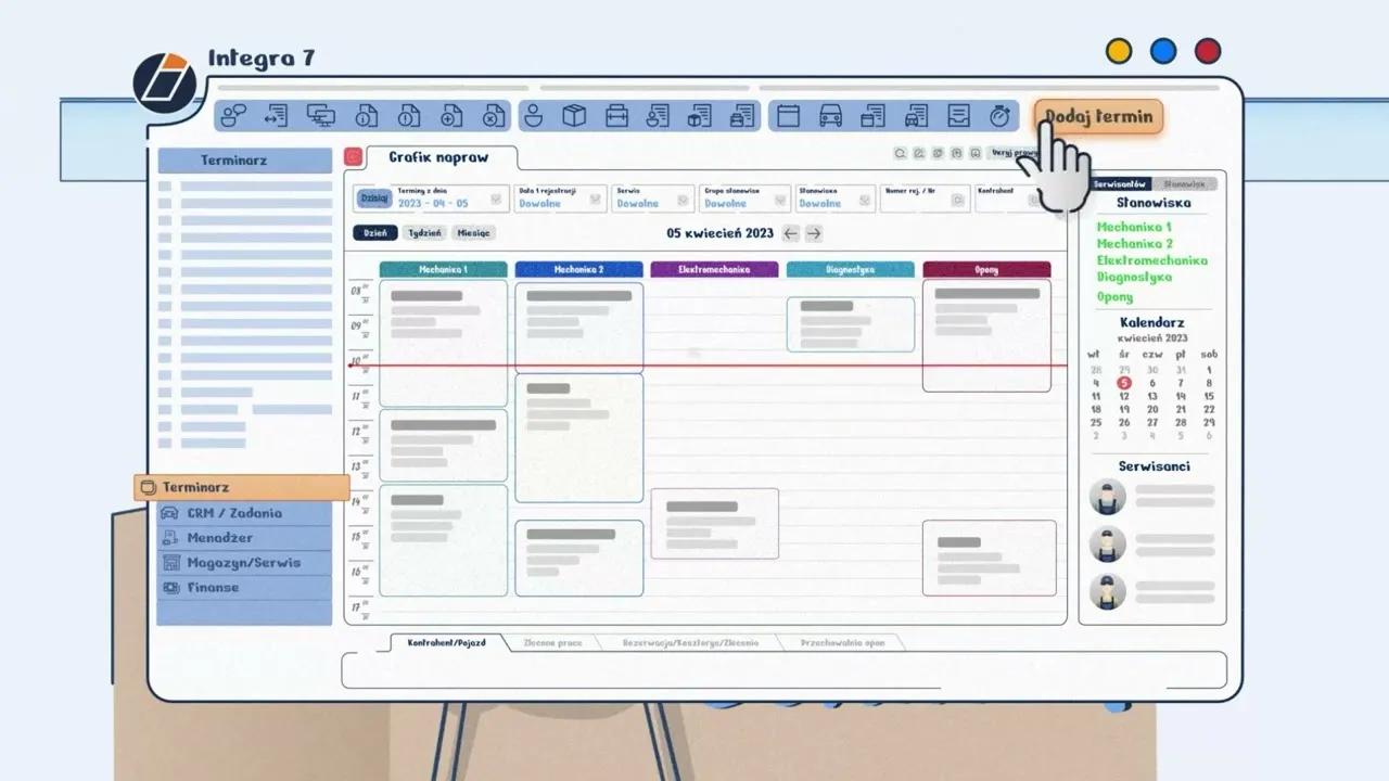 interfejs programu do zarządzania warsztatem samochodowym