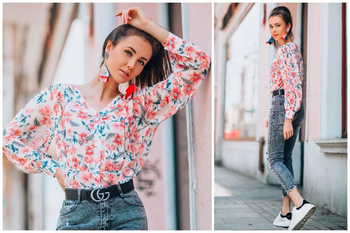 stylizacje bluzka w kwiaty