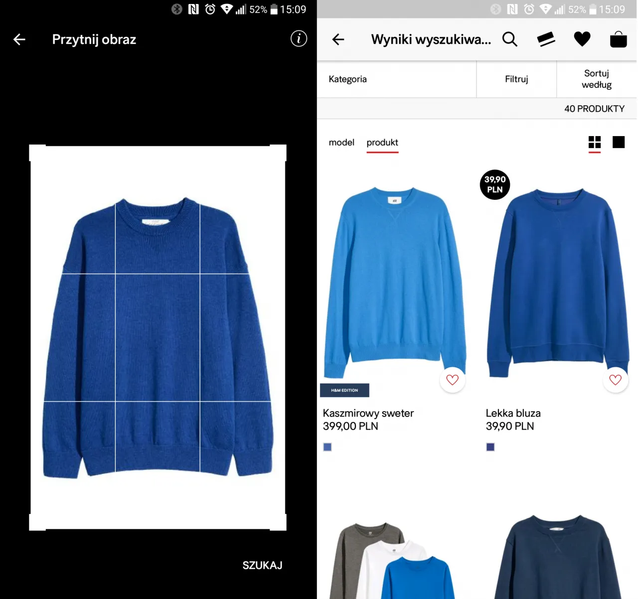 Wyszukiwanie bluzy po zdjęciu