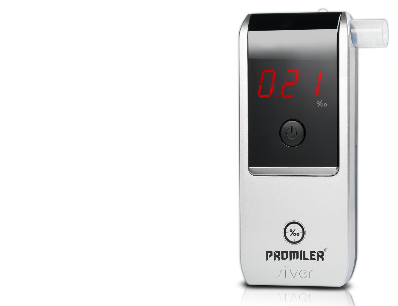 Cyfrowy alkomat Promiler Silver z wyświetlaczem 0.21&permil;. Gdzie kupić alkomaty? Ten model to dobry wyb&oacute;r.