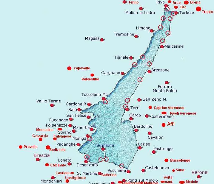 Mappa turistica Lago di Garda con località principali