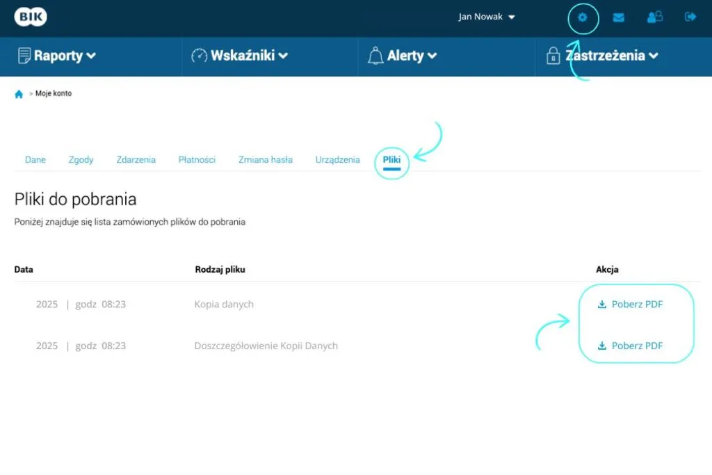 panel klienta BIK pobieranie kopii danych