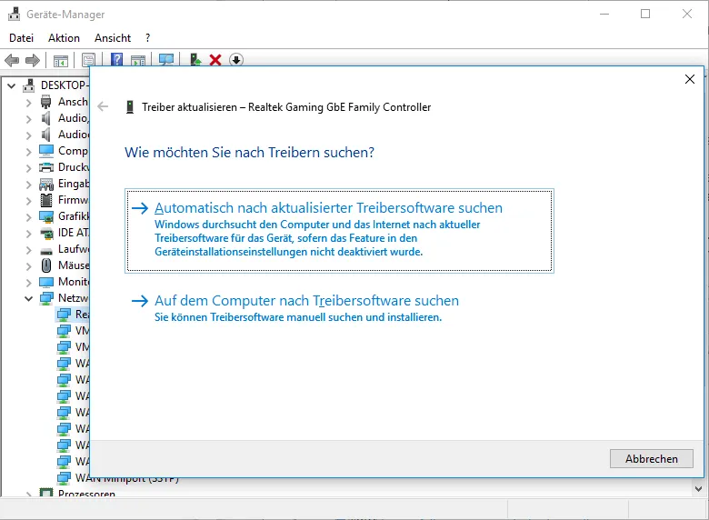 Windows 10 Netzwerkadapter Treiber aktualisieren