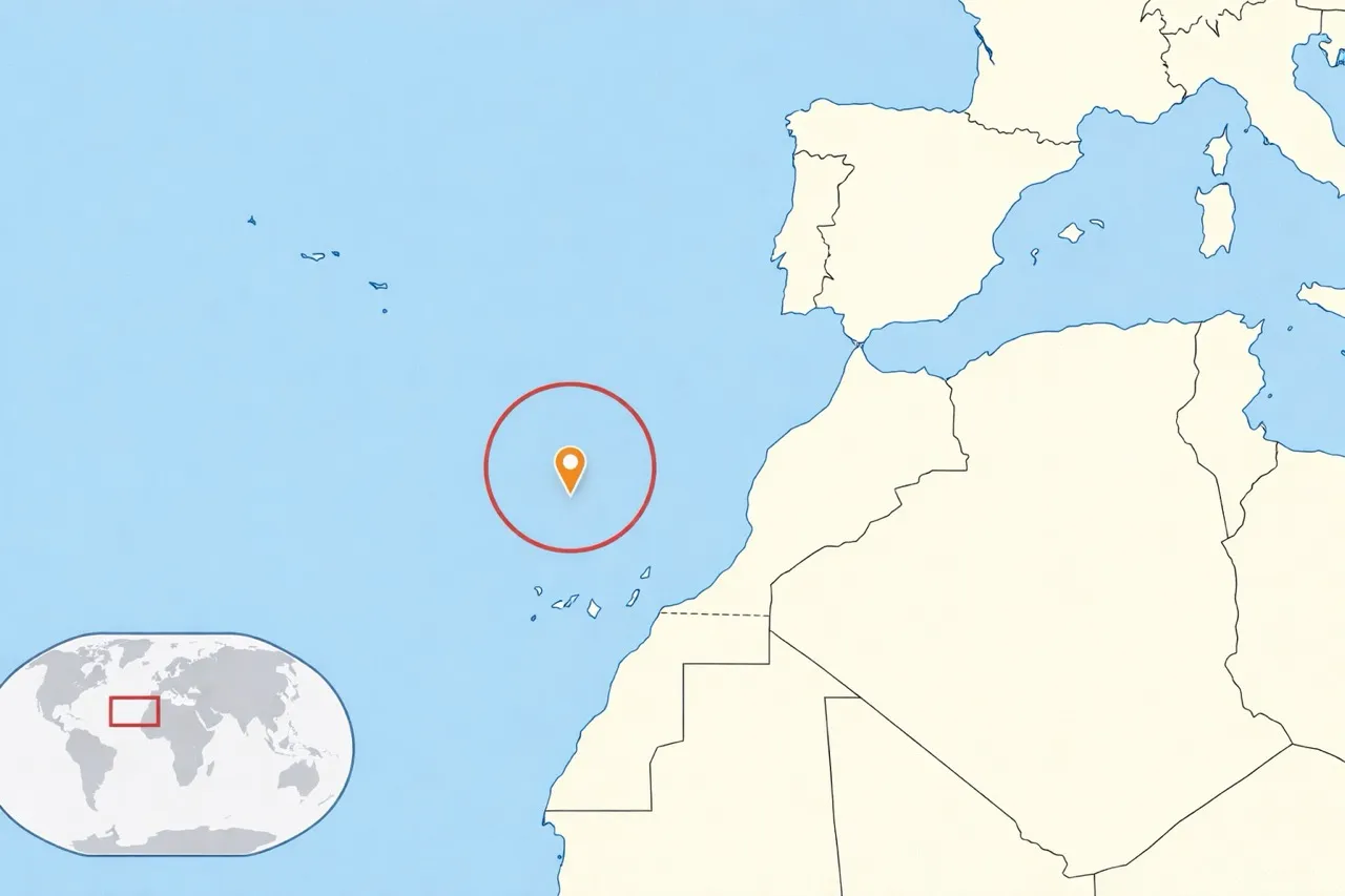 Mapa Madery w kontekście Europy i Afryki