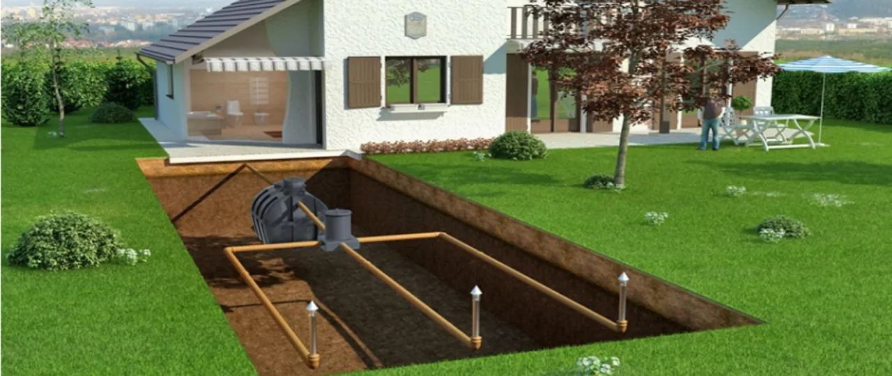 Schemat przydomowej oczyszczalni ściek&oacute;w. Dowiedz się, jak uzyskać dofinansowanie do przydomowej oczyszczalni ściek&oacute;w i zadbaj o ekologię.