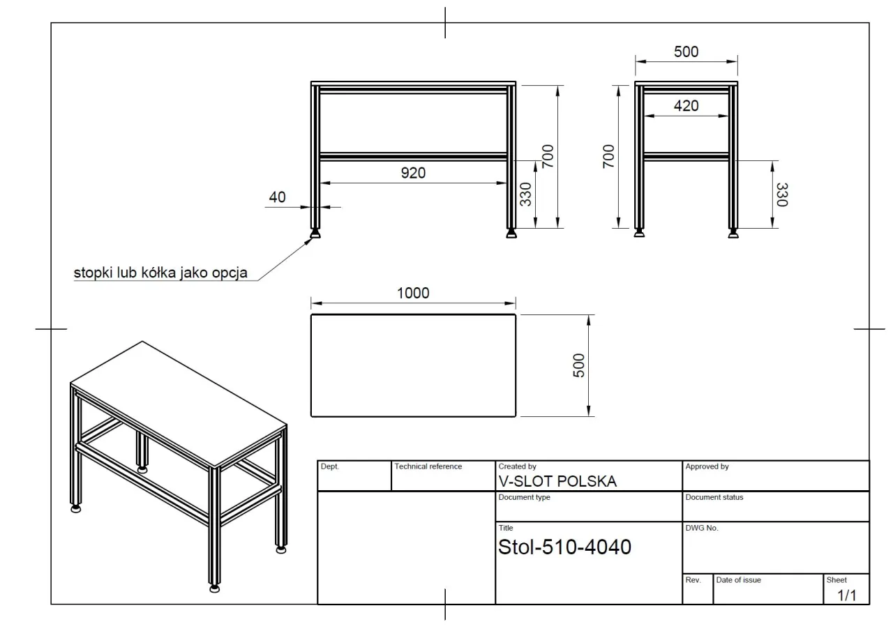 projekt stołu warsztatowego rysunek techniczny