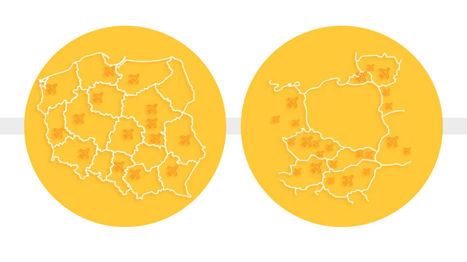 Ceny transfer&oacute;w lotniskowych Polska mapa