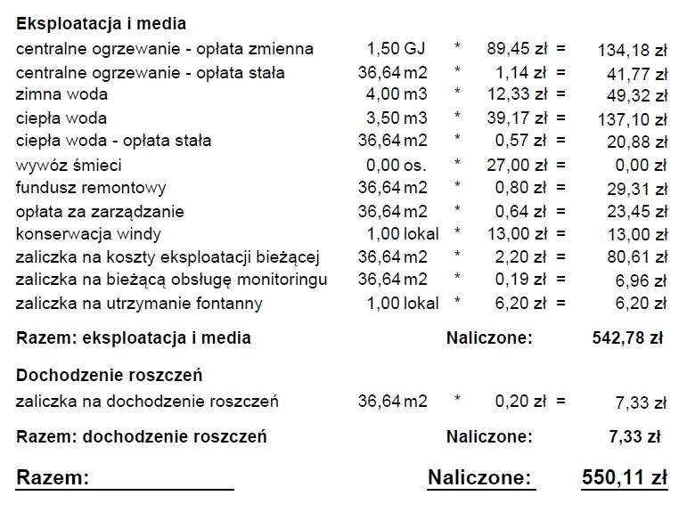 obliczanie opłaty eksploatacyjnej wz&oacute;r