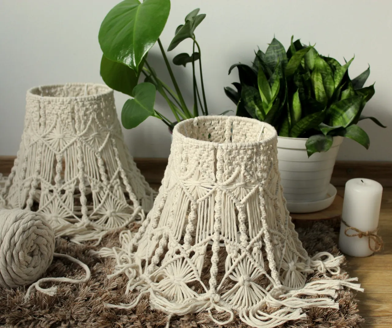 abażur w stylu boho ze sznurka lub makramy