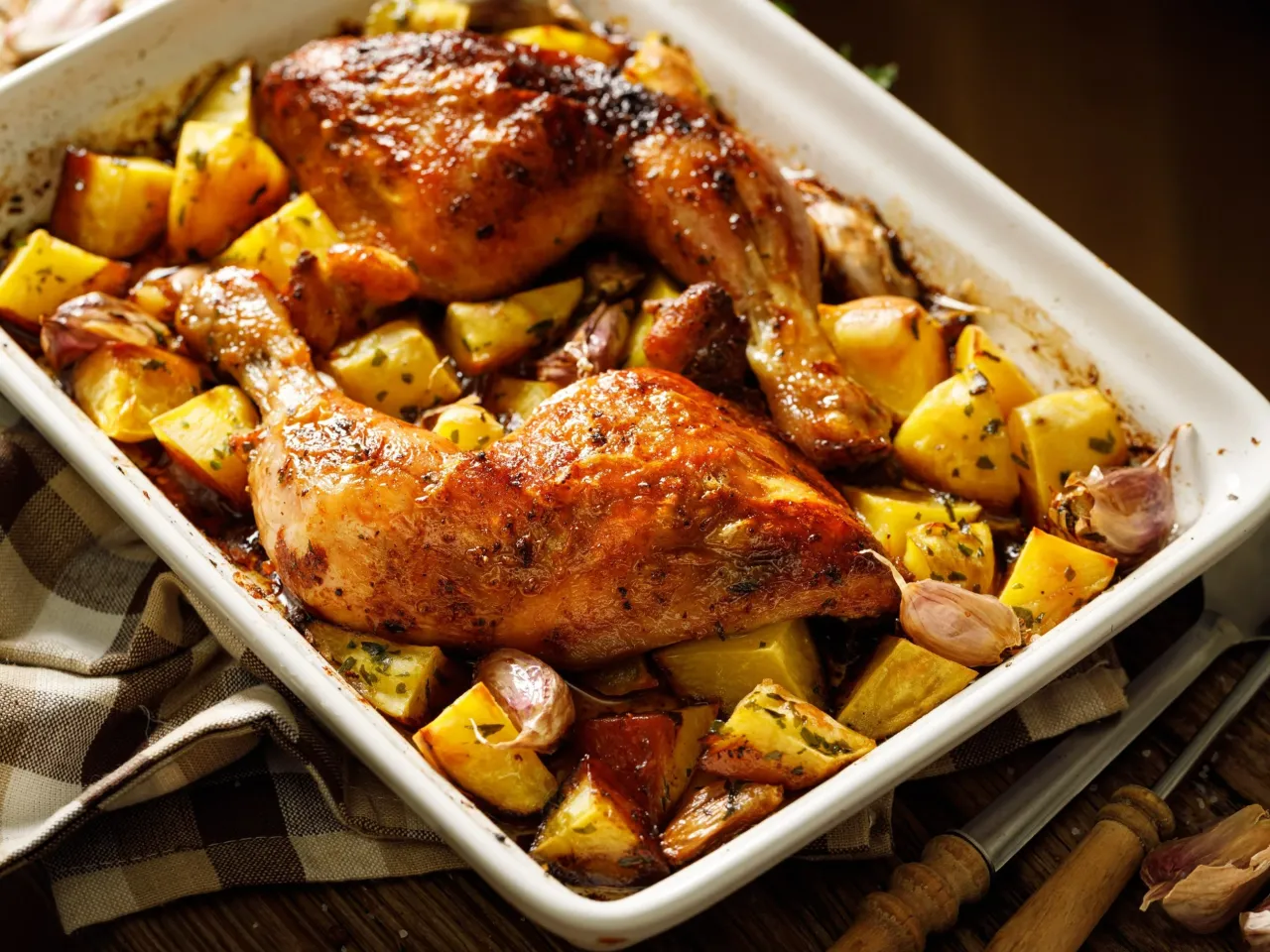 składniki na pieczone udka z kurczaka i ziemniaki