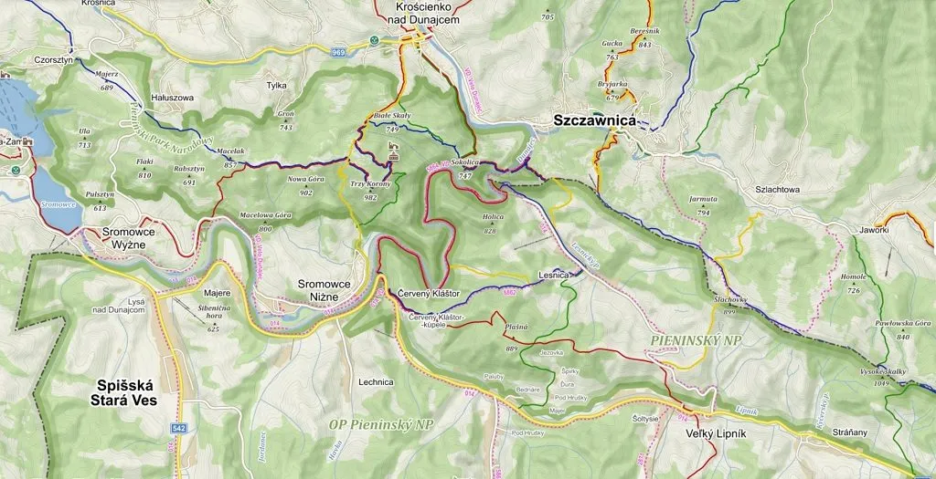 Mapa Pienin szlaki turystyczne
