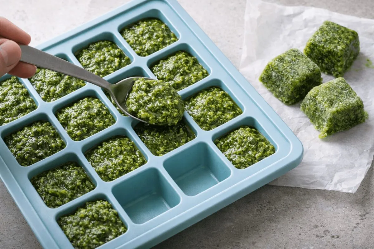 przechowywanie pesto w słoiku i foremkach do lodu