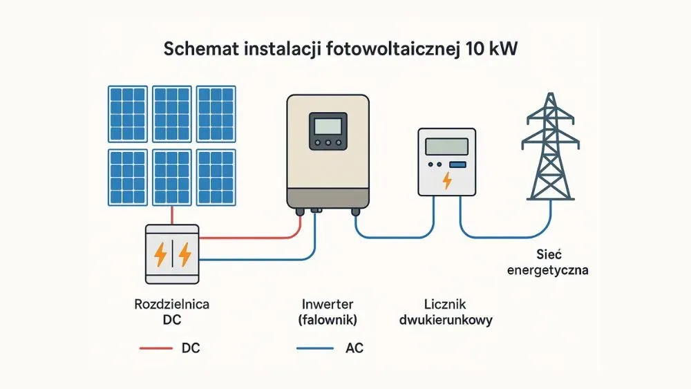 Falownik fotowoltaiczny 10 kW schemat instalacji