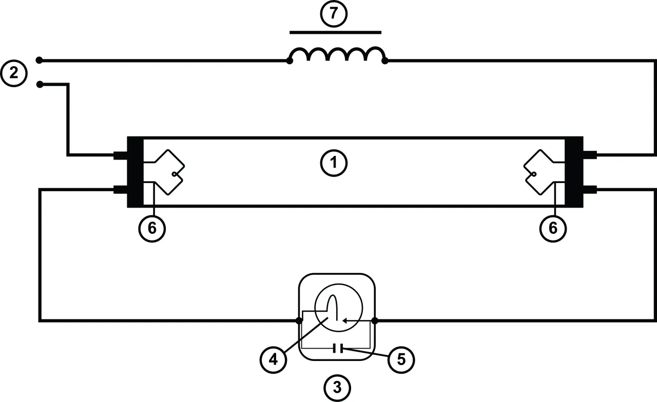 schemat podłączenia świetlówki z dławikiem i starterem