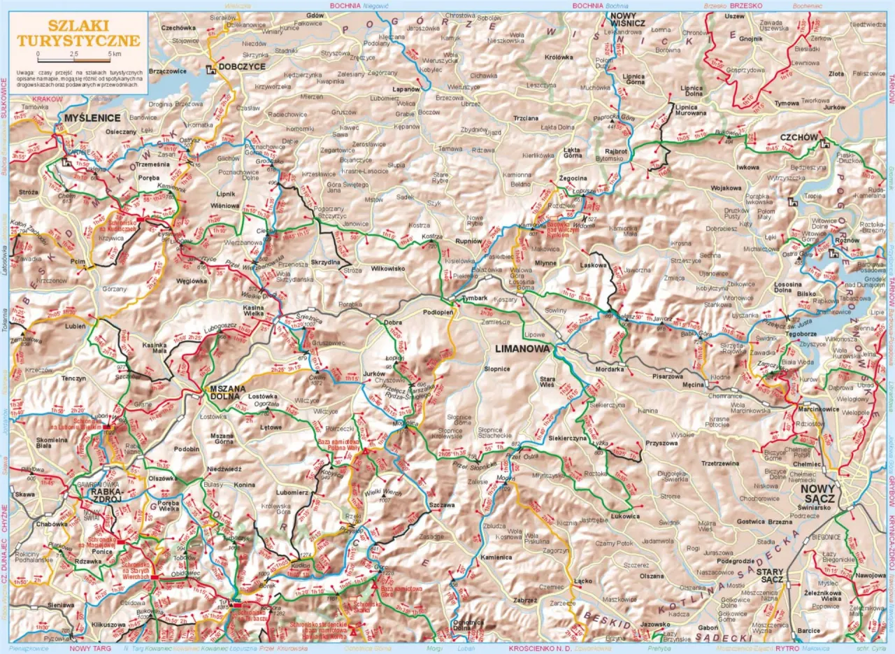 Mapa szlaków turystycznych Beskid Wyspowy Mszana Dolna
