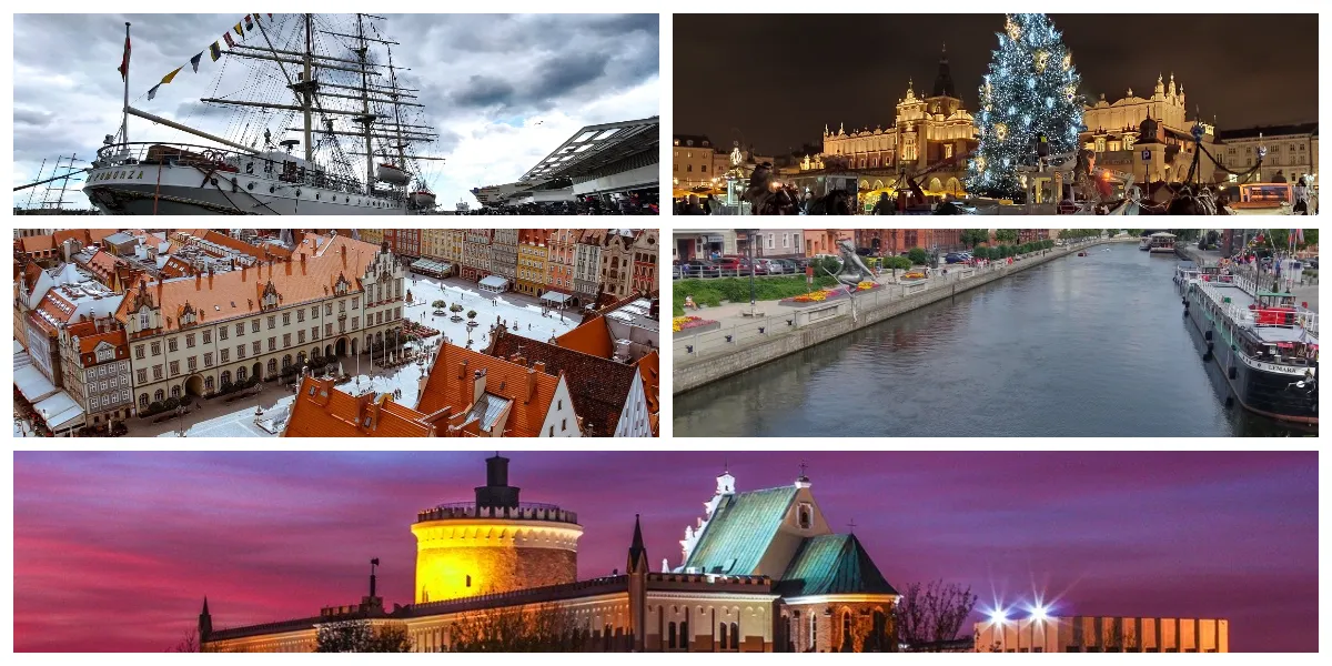 najpiękniejsze miasta polski kolaż