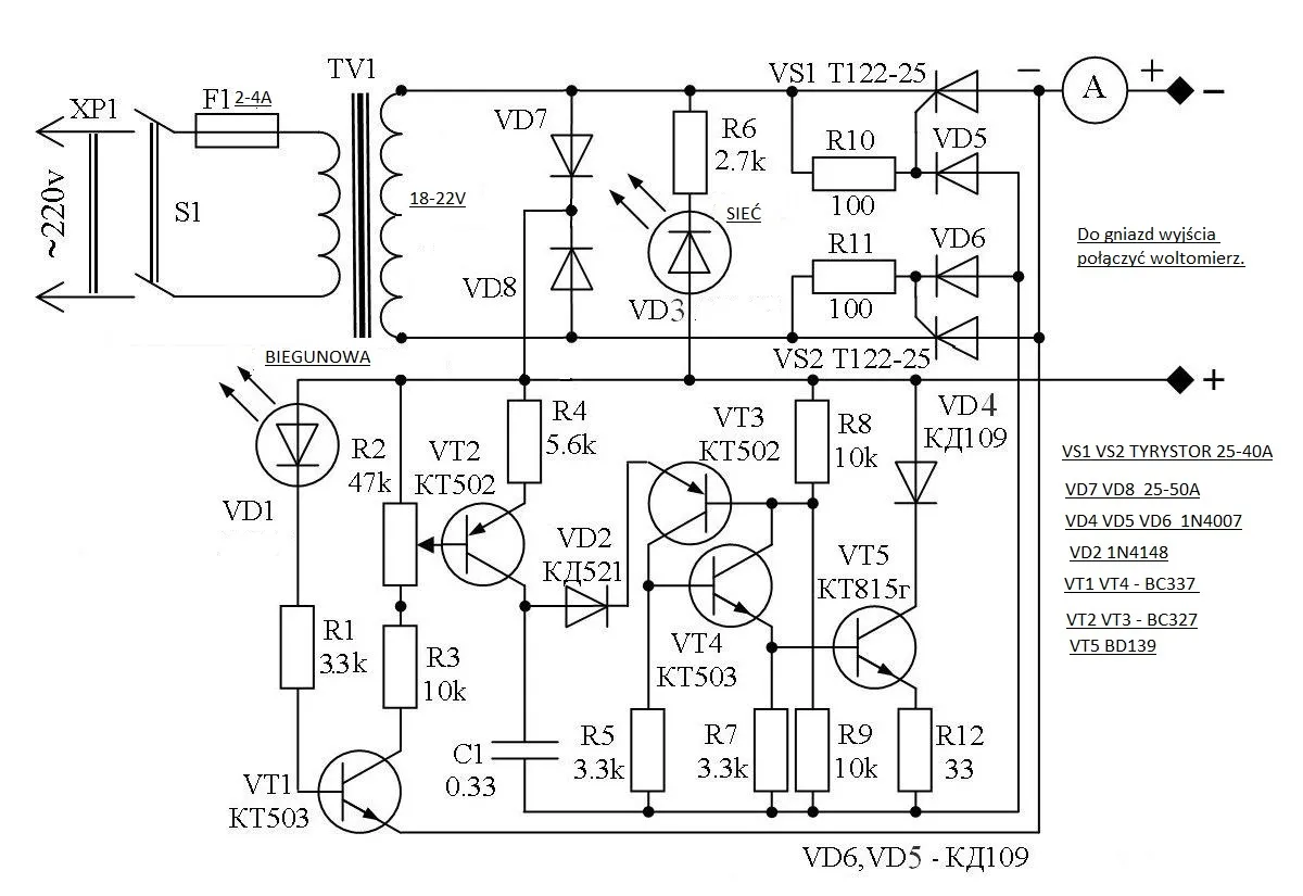 Prostownik transformatorowy schemat działania