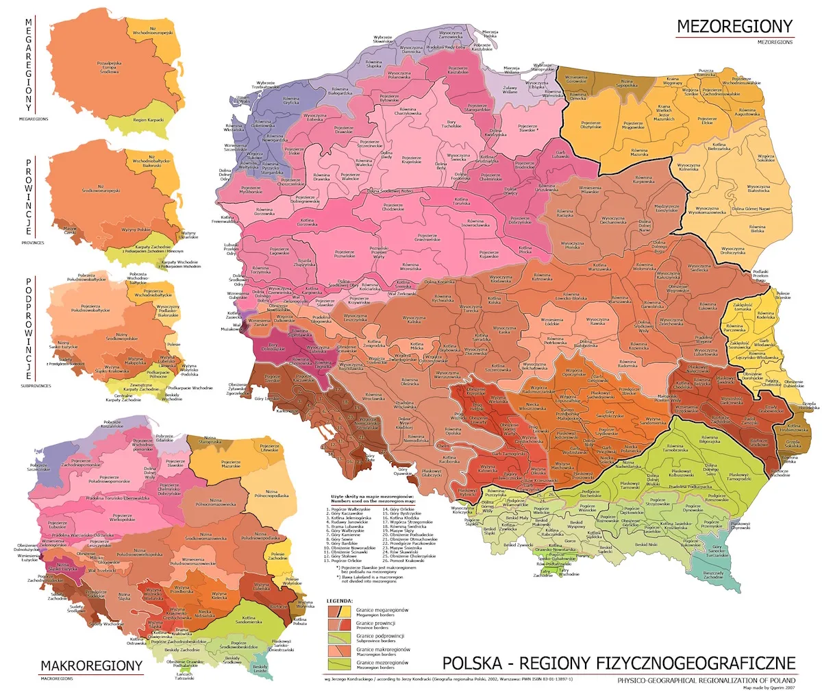 Mapa Polski z zaznaczonymi regionami turystycznymi