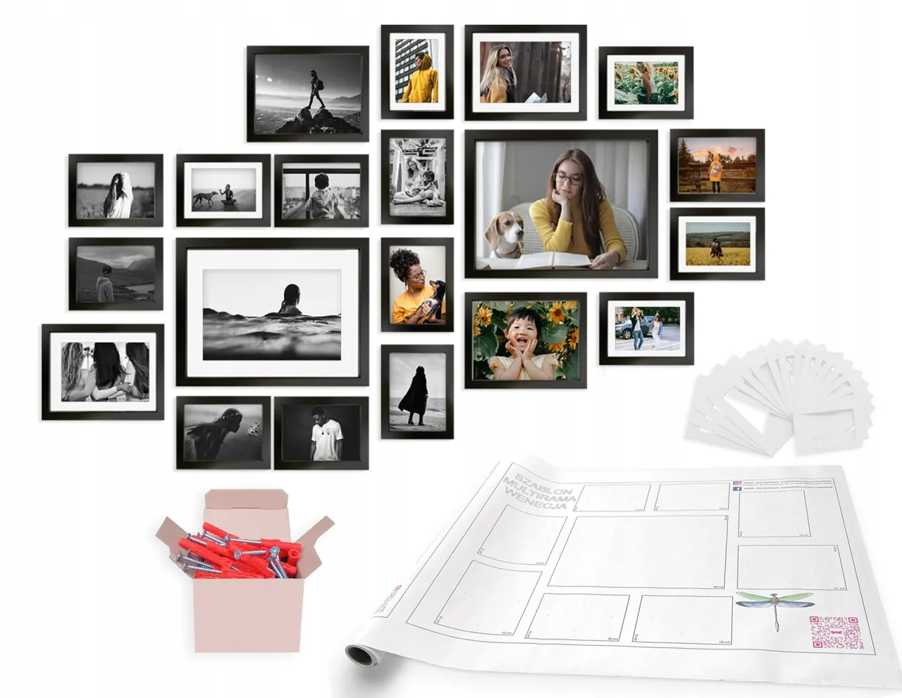 planowanie układu zdjęć na ścianie szablony papierowe