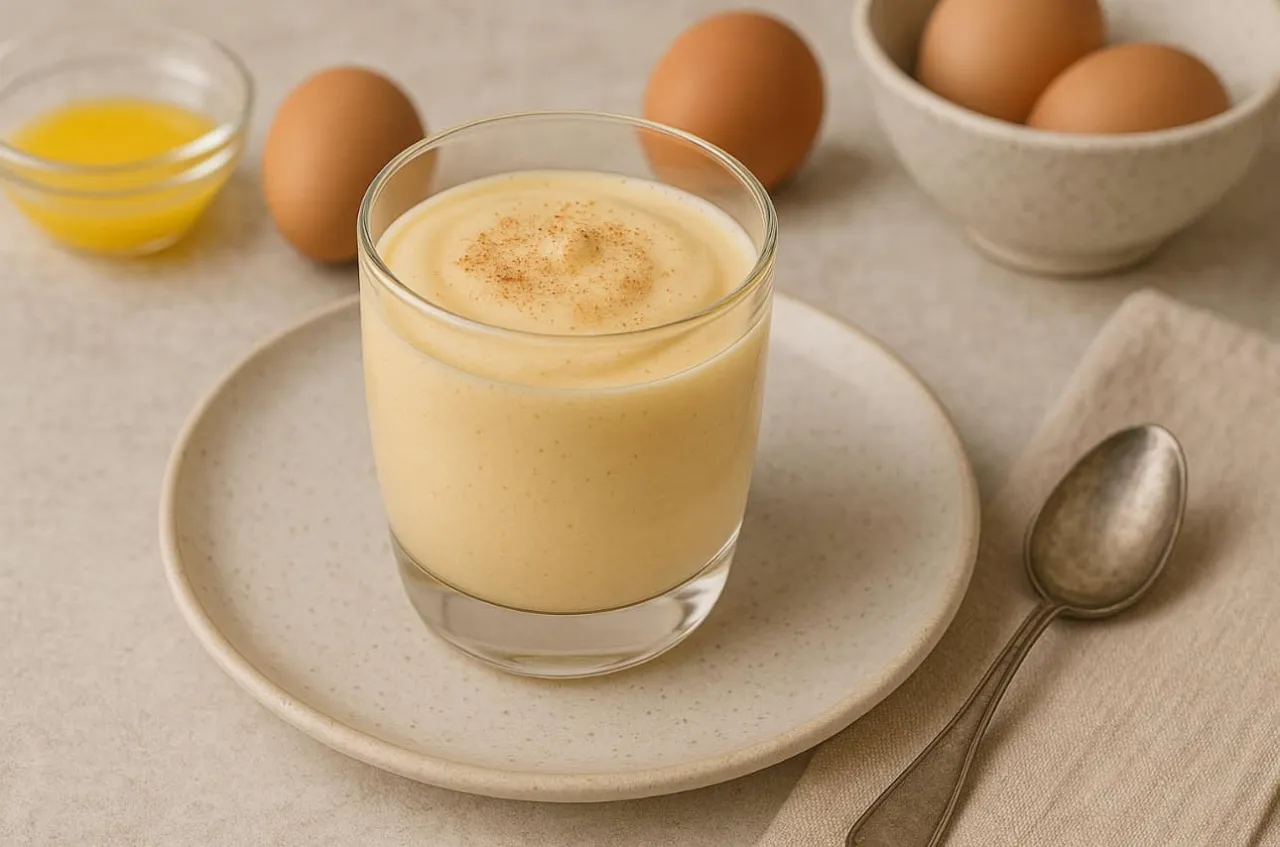 Pyszny kogel mogel przepis w szklance, z jajkami i masłem w tle. Idealny na szybki deser.