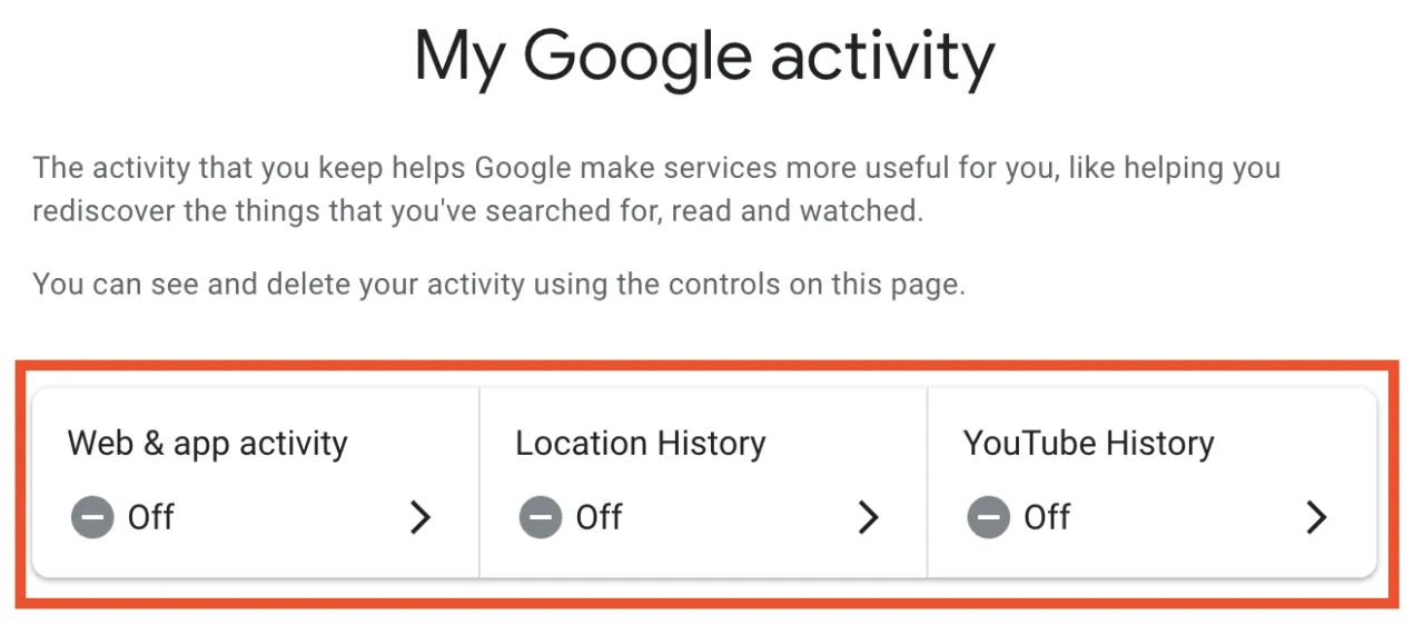 Aktywność w internecie i aplikacjach Google ikona