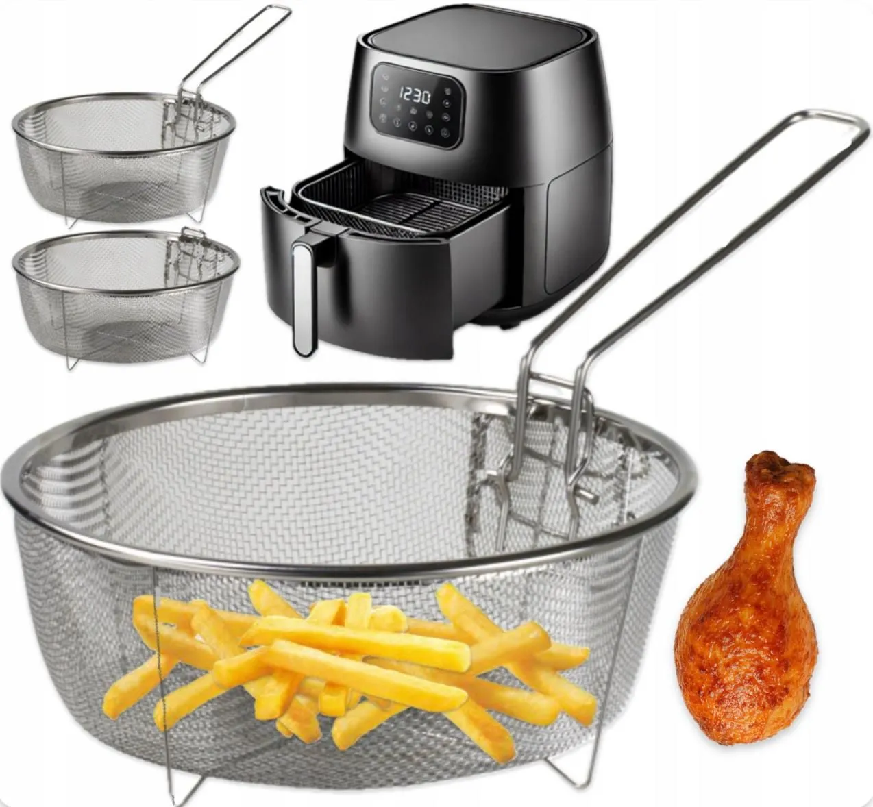 Przeładowany koszyk frytkownicy beztłuszczowej