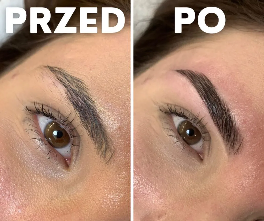przed i po laminacja brwi henna pudrowa