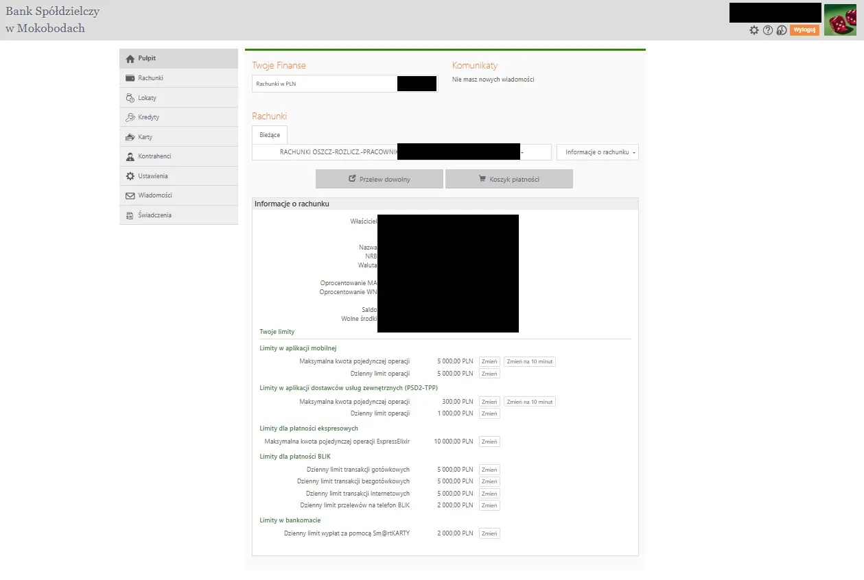 mBank aplikacja mobilna zmiana limit&oacute;w screenshot