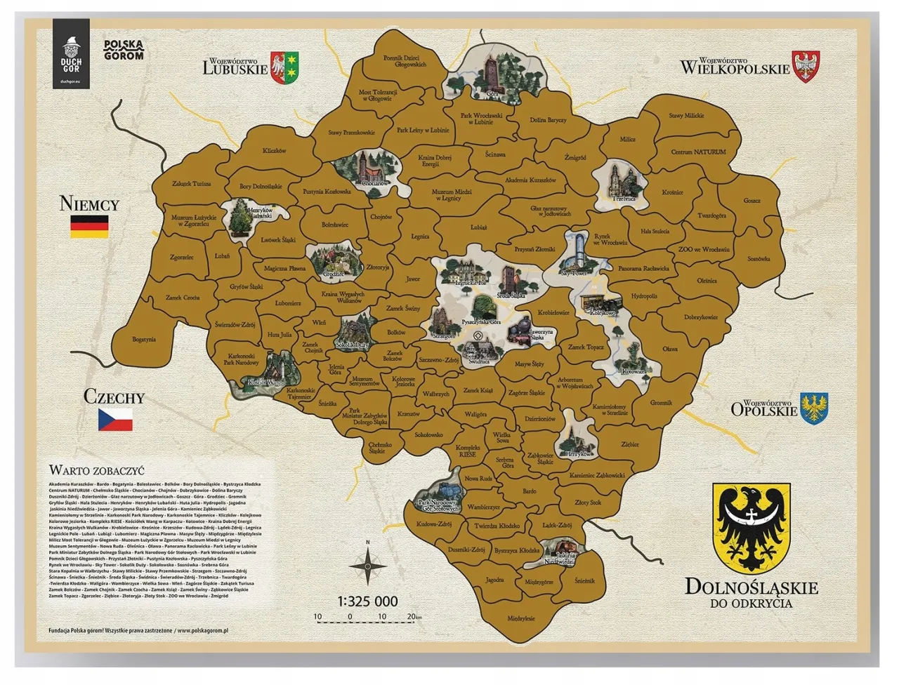 Mapa Dolnego Śląska z atrakcjami turystycznymi