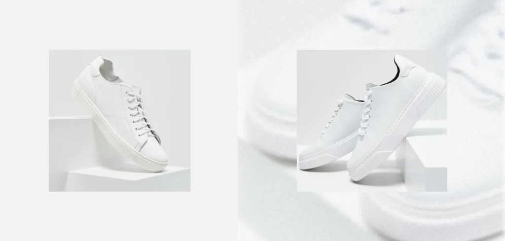 białe buty sk&oacute;rzane przed i po czyszczeniu