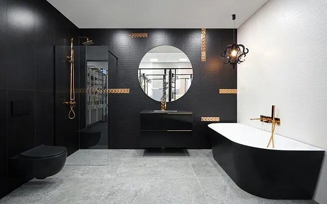 modne baterie łazienkowe czarne złote miedziane