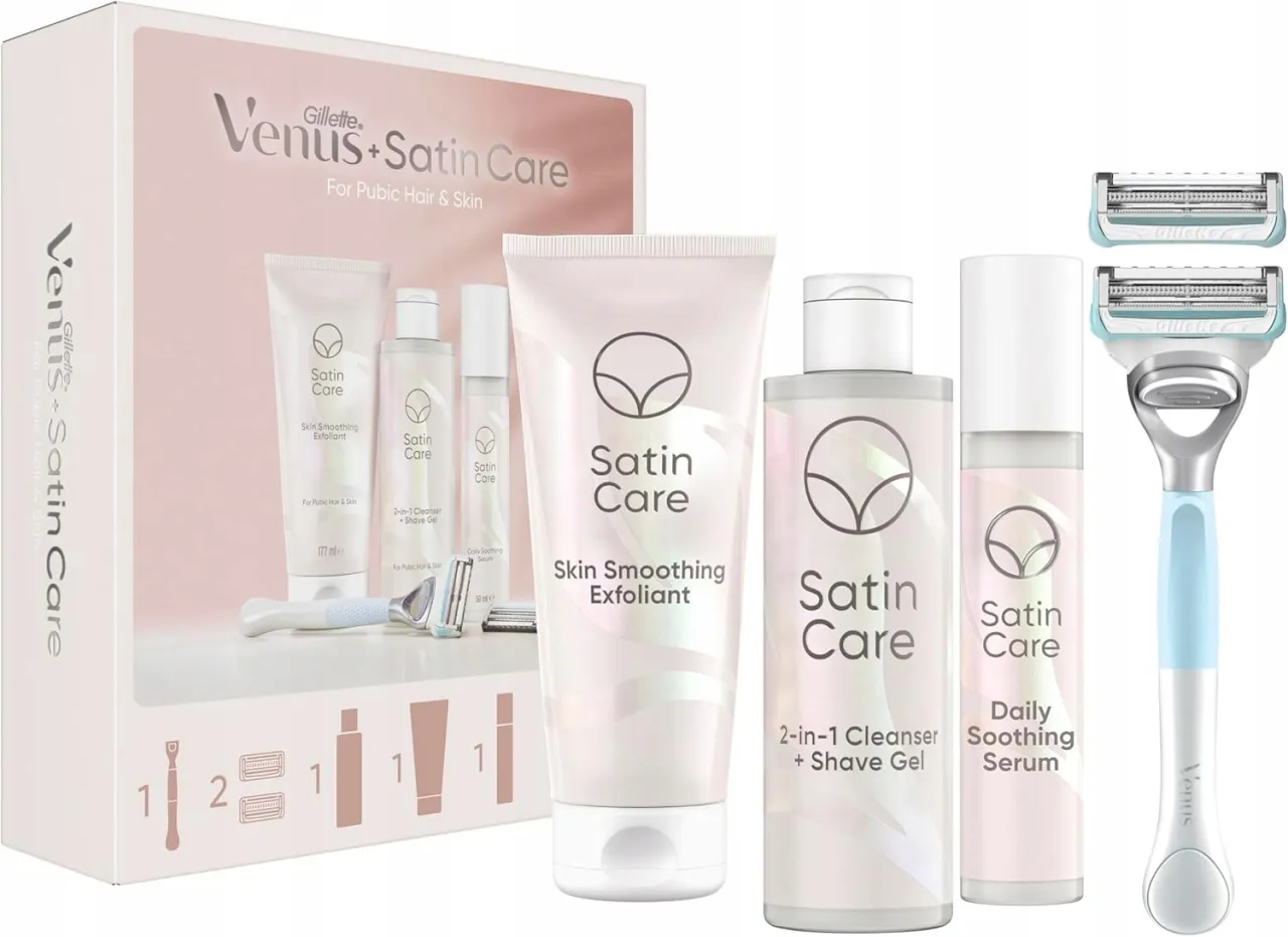 Zestaw do golenia miejsc intymnych, maszynka żel peeling balsam