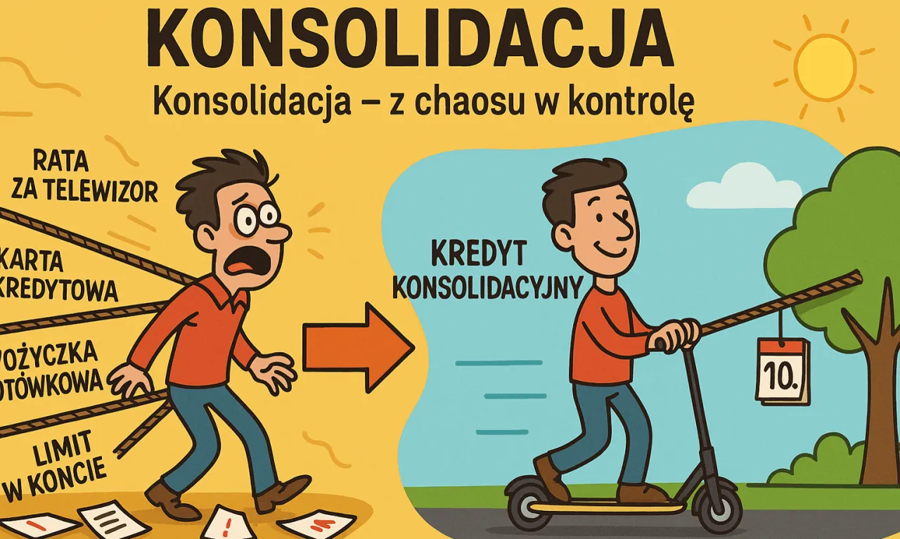 Zrozum, co to jest kredyt konsolidacyjny: od stresu z ratami do swobody na hulajnodze.