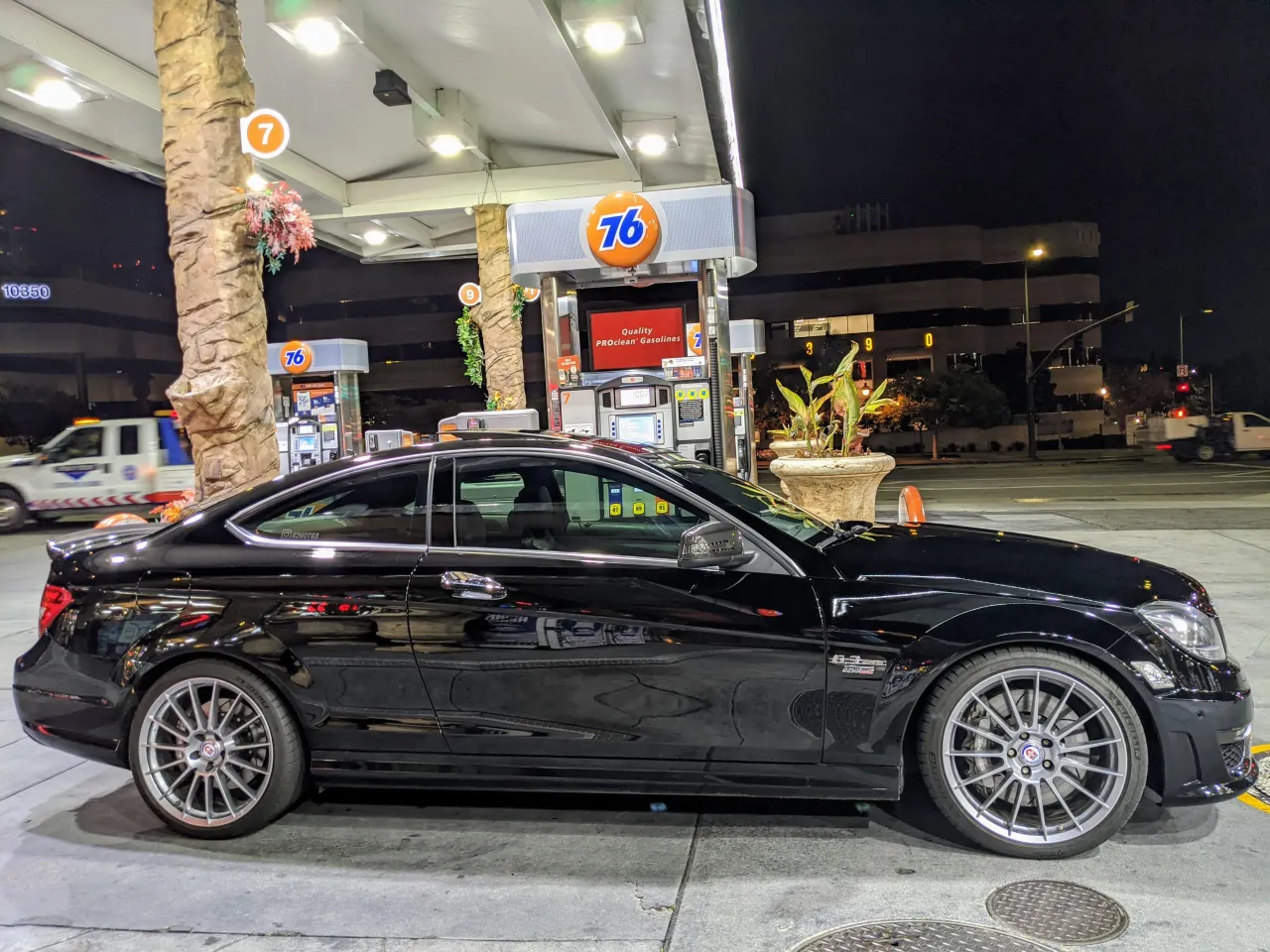 Mercedes CLK 63 AMG at a petrol station