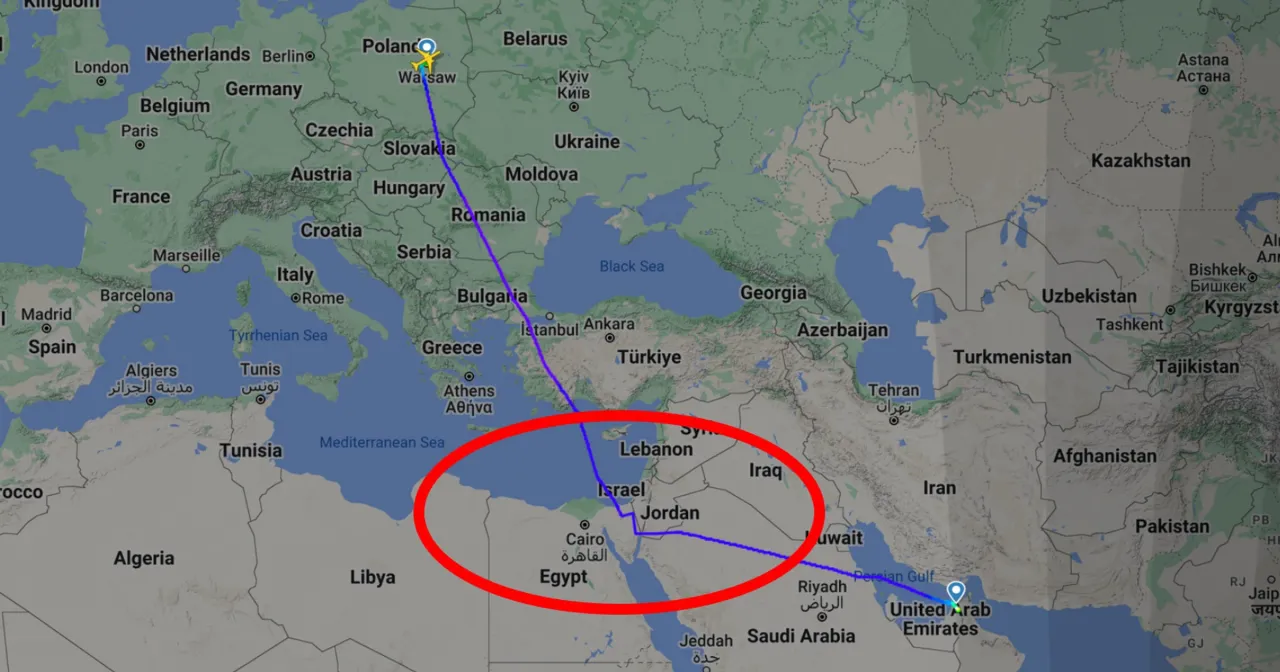 Trasa lotu z Warszawy do Dubaju przebiega nad Europą Wschodnią, Morzem Śródziemnym i Bliskim Wschodem. Ile trwa lot Warszawa Dubaj?
