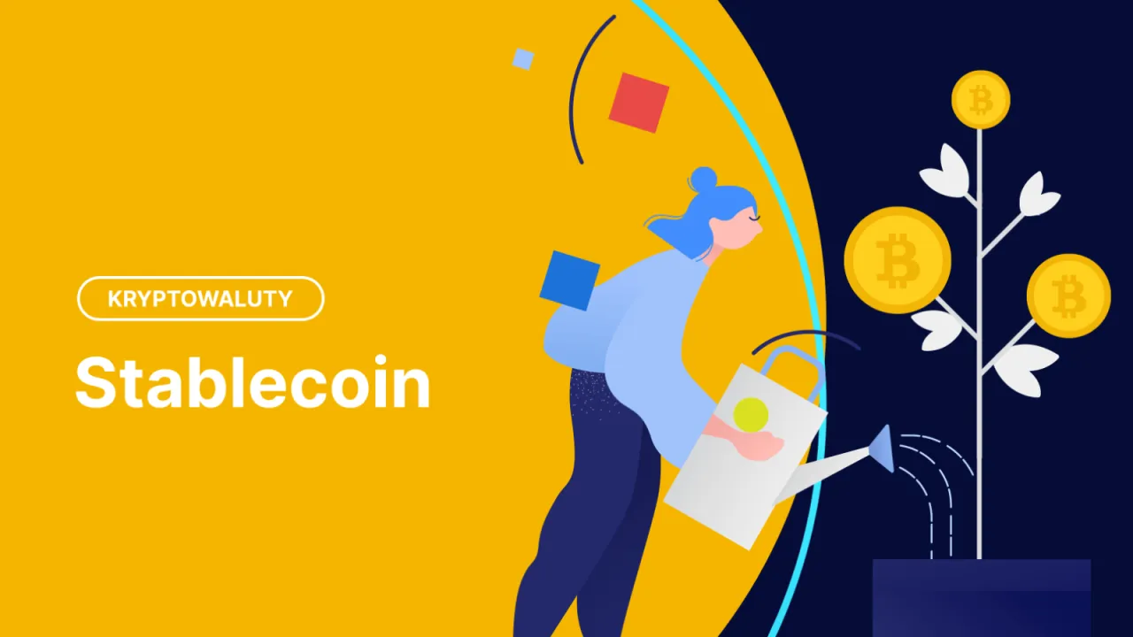 Kobieta podlewa drzewko z monetami Bitcoin, symbolizujące rozw&oacute;j kryptowalut. Dowiedz się, stablecoin co to jest i jak działa.