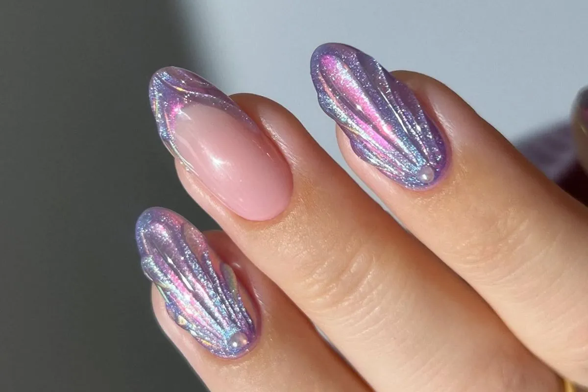 wzory na paznokciach do fuksjowej sukienki ombre brokat syrenka