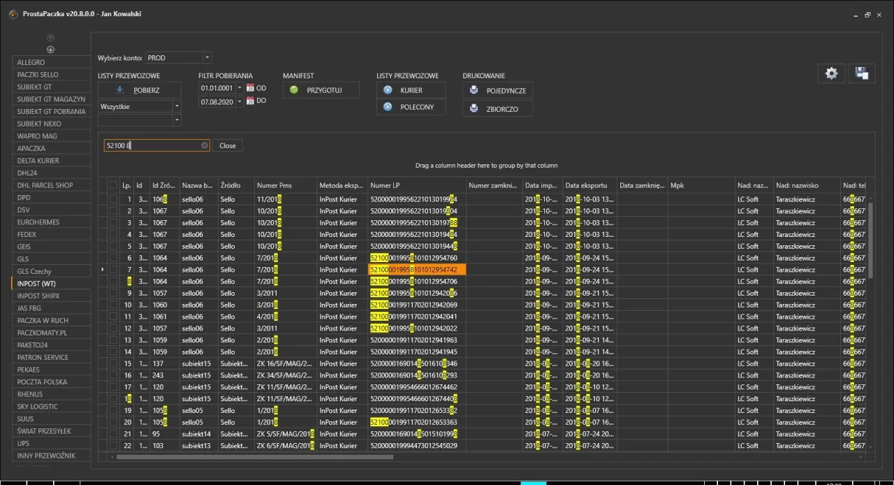 InPost WebTrucker interfejs zamówienia kuriera