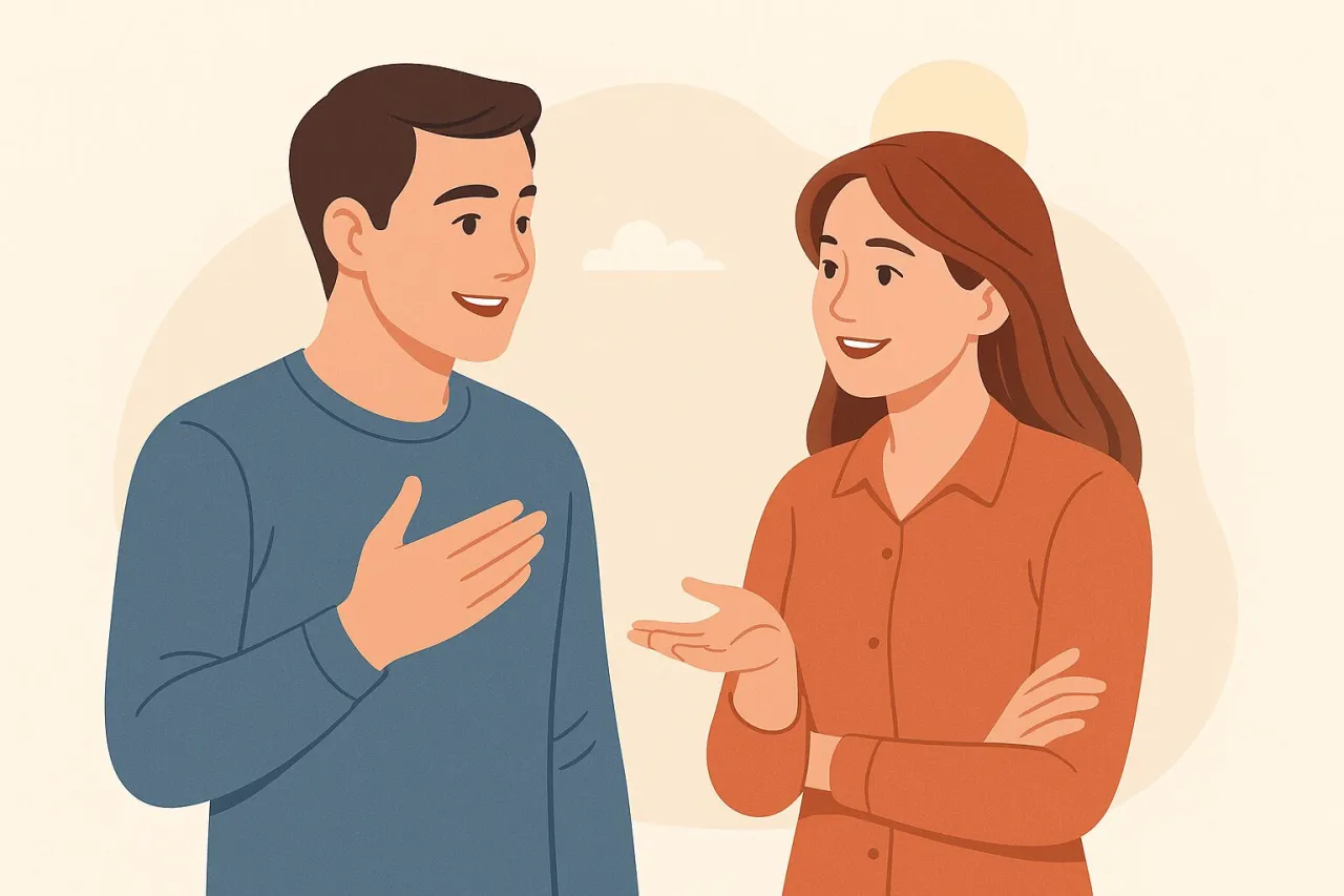 uśmiechnięta, przyjazna osoba w trakcie rozmowy