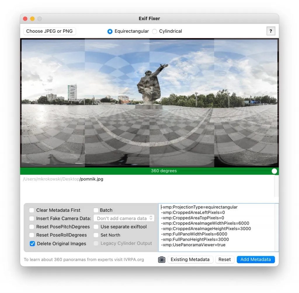 interfejs aplikacji do zdjęć sferycznych