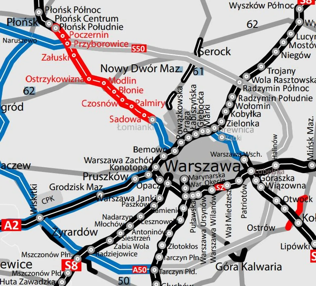Mapa trasy S7 S6 Warszawa Ustka