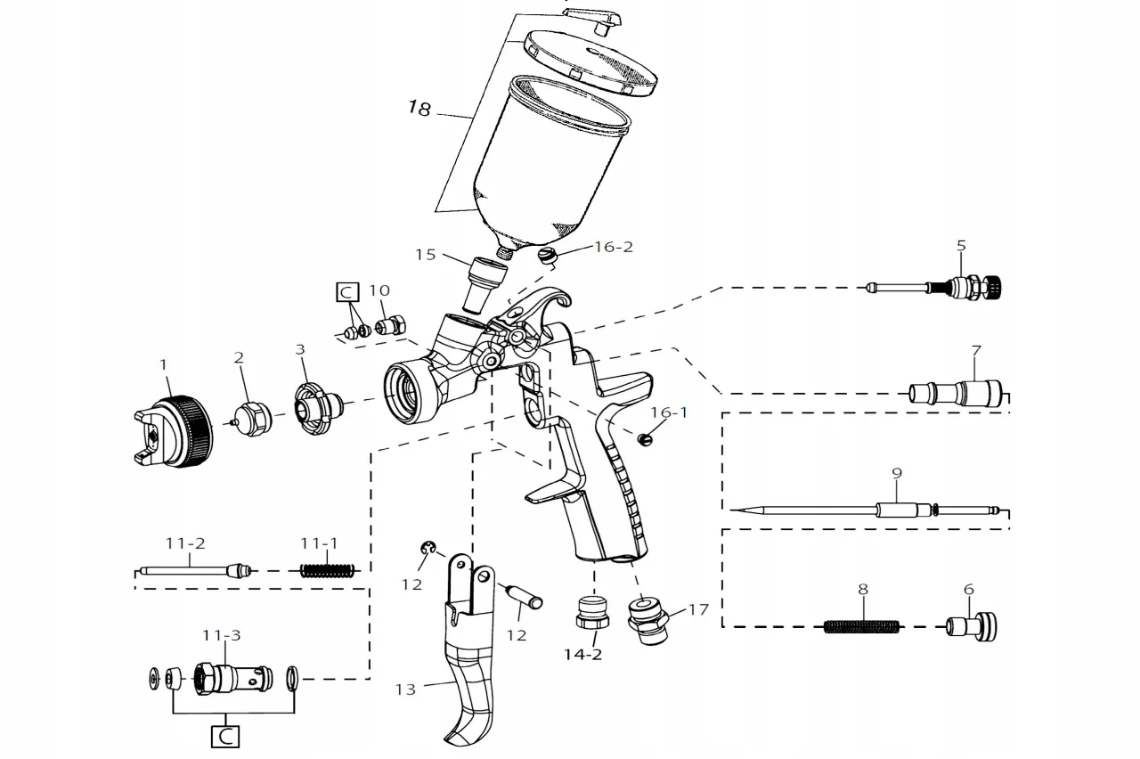 regulacja pistoletu lakierniczego schemat