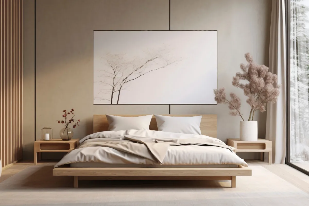 inspiracje sypialnia japandi, sypialnia boho, sypialnia naturalne materiały, sypialnia kolory ziemi