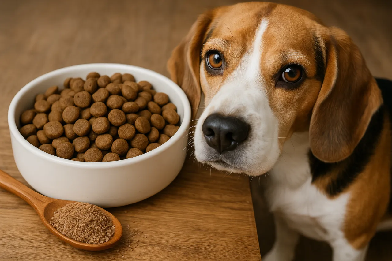 Pies jedzący siemię lniane