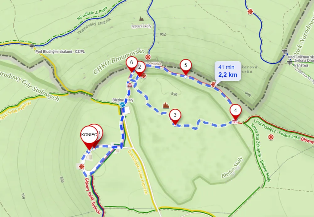 Góry Stołowe Szczeliniec Wielki Błędne Skały mapa szlaków