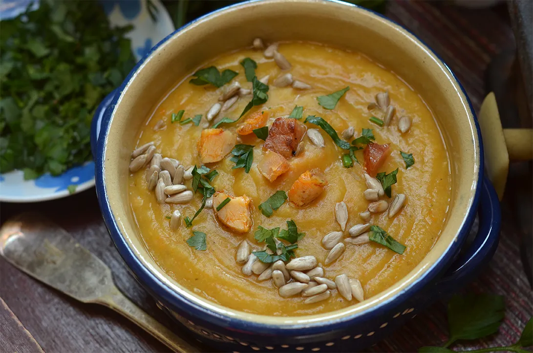 zupa zagęszczana warzywami, zupa krem z dyni, zupa z soczewicy