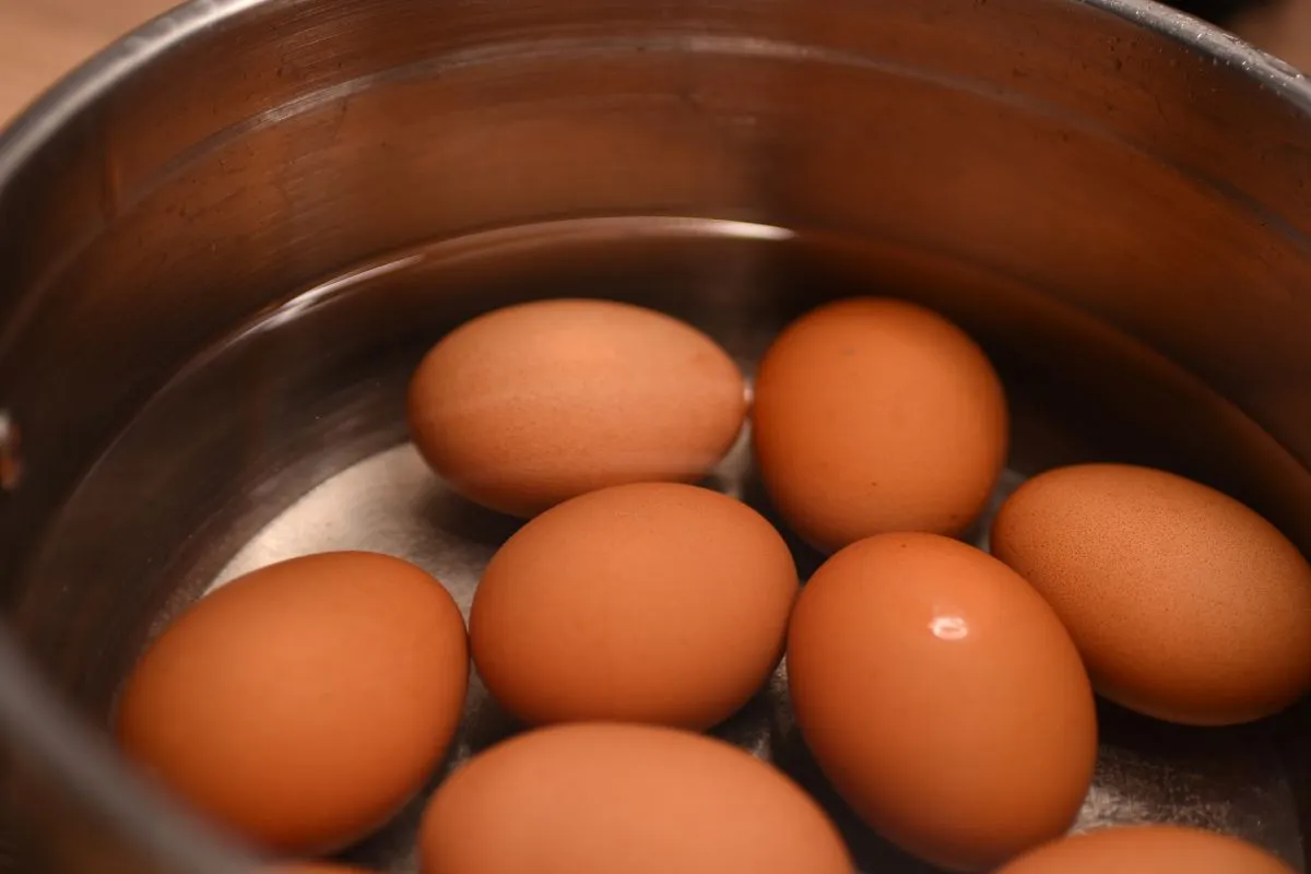 jajka chłodzące się w misce z lodem